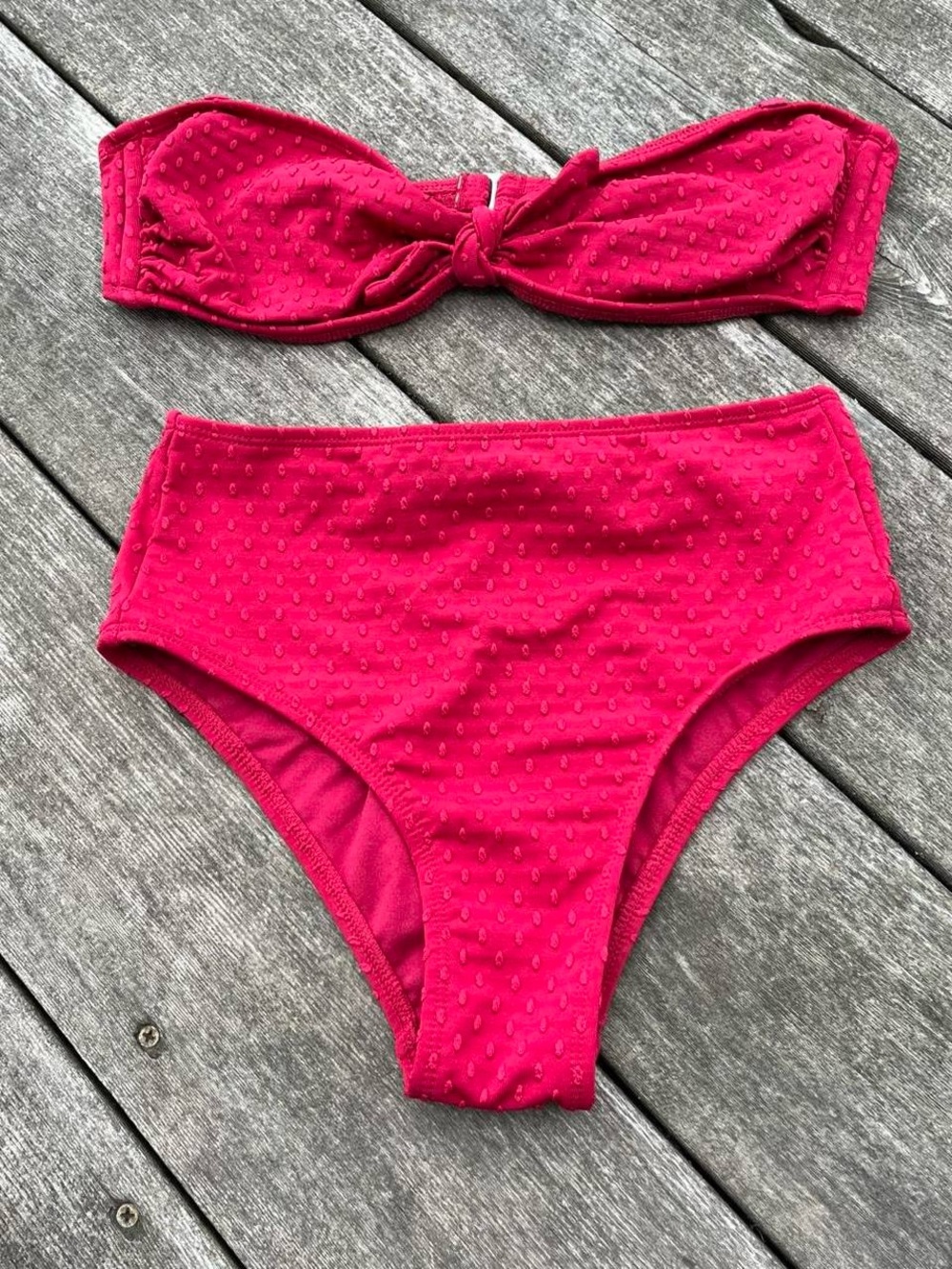 Xhilaration maroon textured polka dot bikini